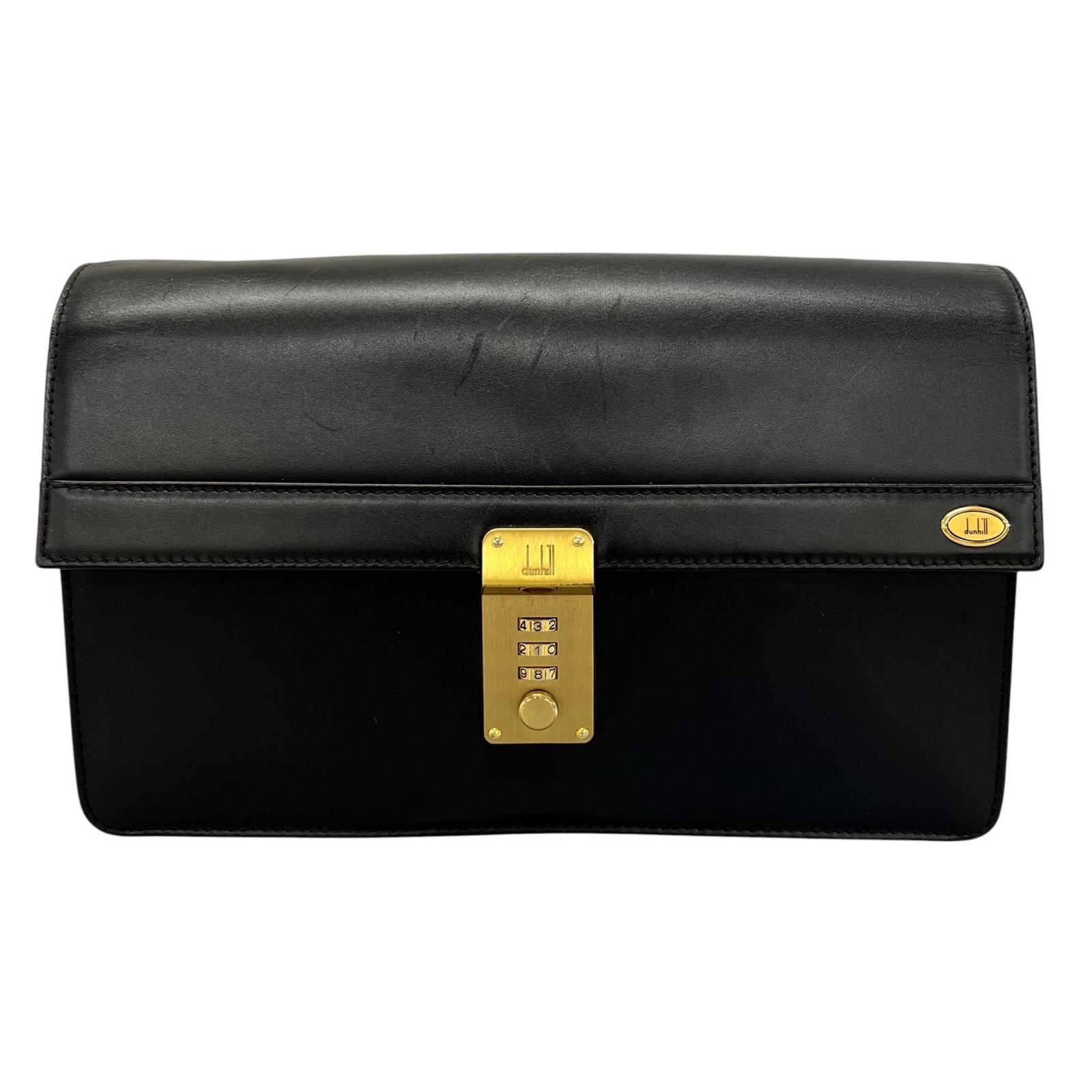 美品 Dunhill ダンヒル クラッチバッグ レザー ブラック メンズ【中古】