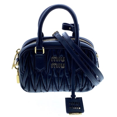 Miu Miu ミュウ ミュウ 2WAY アルカディ スモール マテラッセ バッグ ナッパレザー ハンドバッグ 5BB12 レザー ブラック レディース【中古】