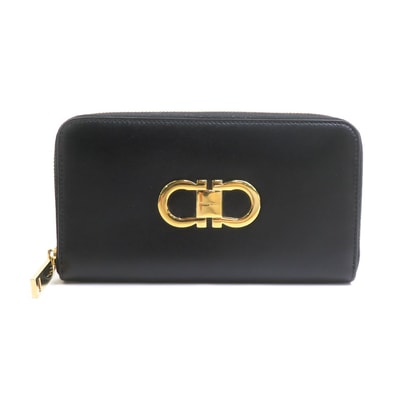 サルヴァトーレフェラガモ Salvatore Ferragamo ラウンドファスナー長財布 ガンチーニ レザー ブラック レディース【中古】 h32363i