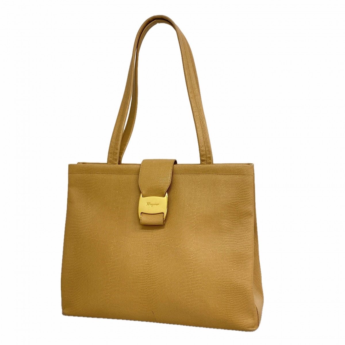 ★SALE【6gc2603】サルヴァトーレフェラガモ トートバッグ ヴァラ レザー ベージュ ゴールド金具【中古】レディース