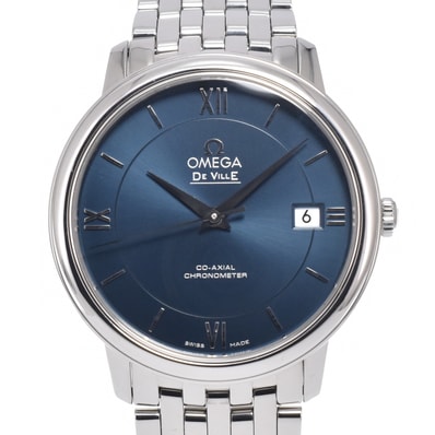 オメガ OMEGA 424.10.37.20.03.001 デビル プレステージ ブルー 自動巻き メンズ 美品 保証書付き 腕時計 L#150977