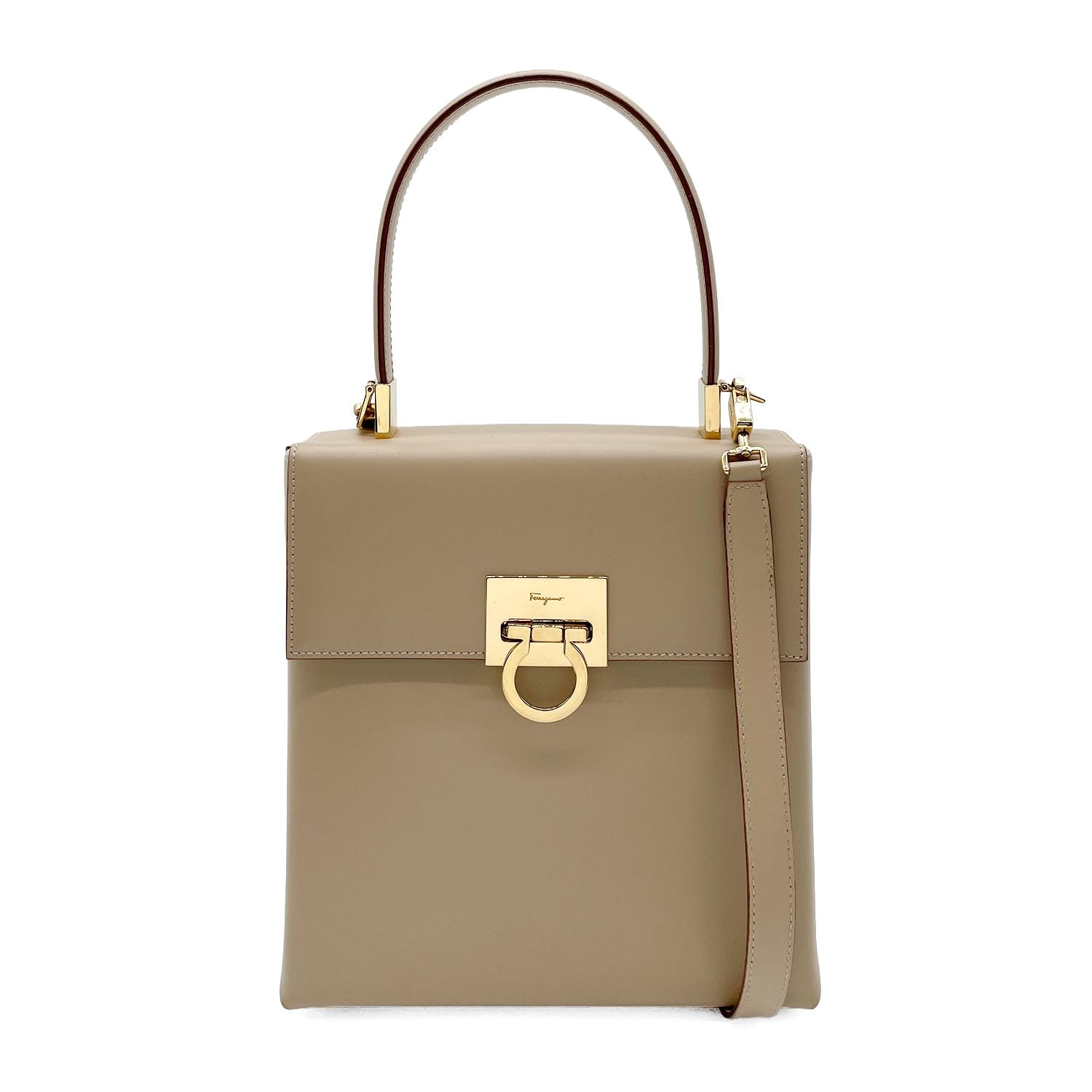 Salvatore Ferragamo サルヴァトーレフェラガモ ガンチーニ トップハンドル 2WAY ショルダーバッグ
 レザー ベージュ レディース
 【中古】