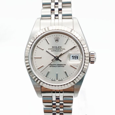 ROLEX ロレックス デイトジャスト 26mm シルバー バー P番 18K WG/SS 自動巻き 腕時計 79174 K18ホワイトゴールド ステンレススチール シルバー レディース【中古】