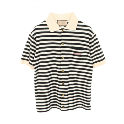 グッチ GUCCI ロゴ刺繍 ボーダー 半袖 衣料品 トップス コットン メンズ アイボリー系 / ブラック系 692144 【中古】