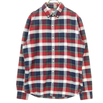 GAP ギャップ チェック柄 長袖 ボタンダウンシャツ S レッド