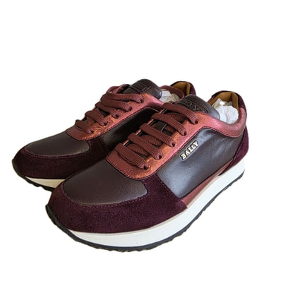 BALLY バリー オールレザー スエード メタリック 37 24cm スニーカー レザー スウェード ボルドー レディース【中古】