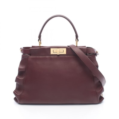 フェンディ FENDI ピーカブー レギュラー ウェーブフリル 2WAY ハンドバッグ バッグ レザー レディース ボルドー系 8BN290 【中古】