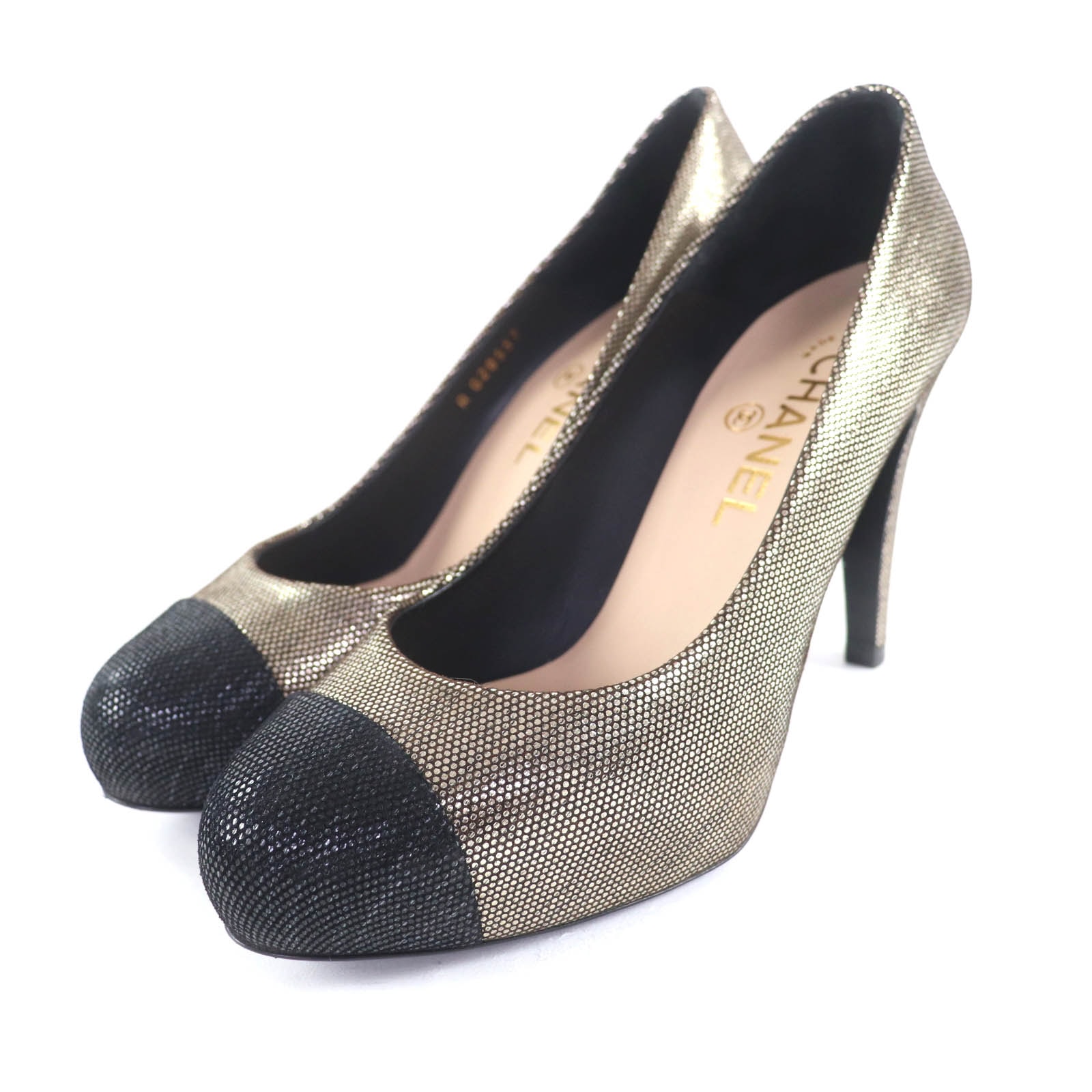 極美品 シャネル パンプス ゴールド ブラック レディース 37 G28557