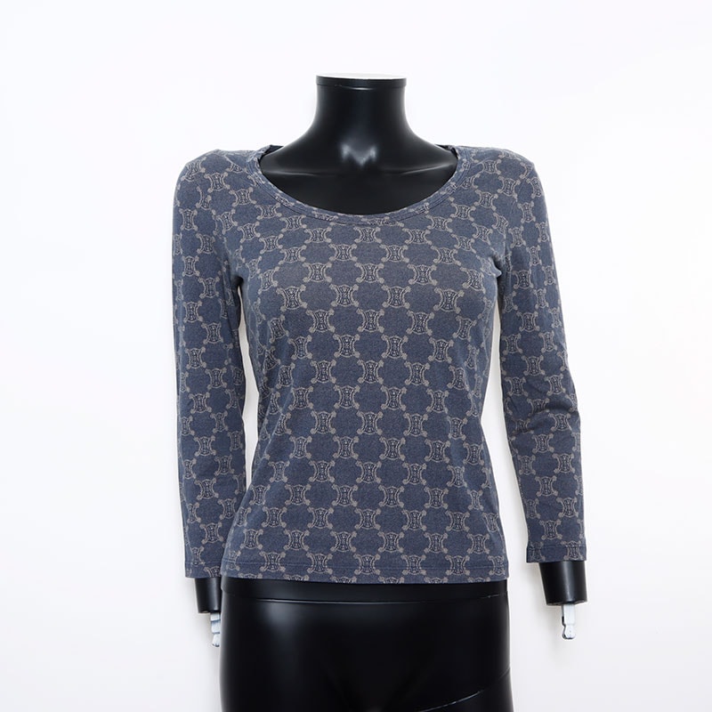 セリーヌ CELINE マカダム 総柄 プリント Size:L カットソー 長袖Tシャツ【中古】