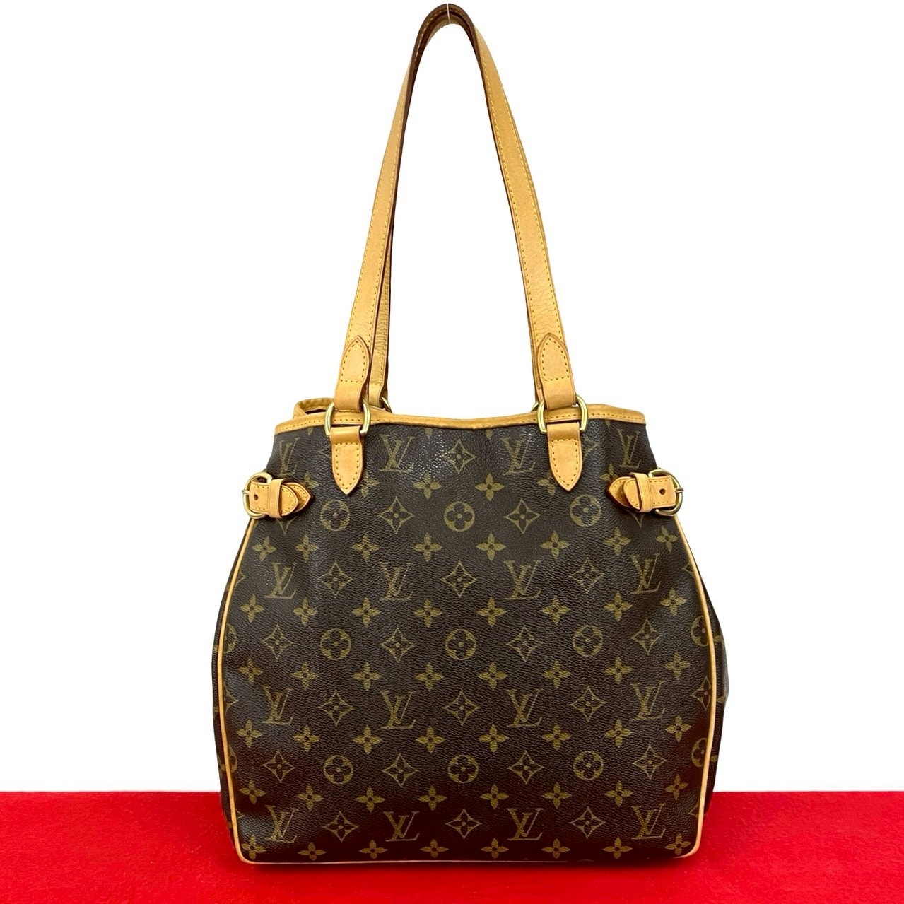 LOUIS VUITTON ルイヴィトン バティニョール ヴェルティカル モノグラム レザー PVC トートバッグ ブラウン
 173-7