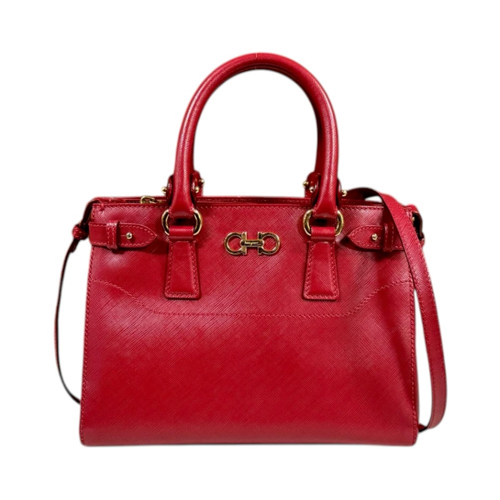 サルヴァトーレフェラガモ バティック ダブルガンチーニ ショルダーバッグ レザー EE-21 E428 レッド レディース Salvatore Ferragamo  中古