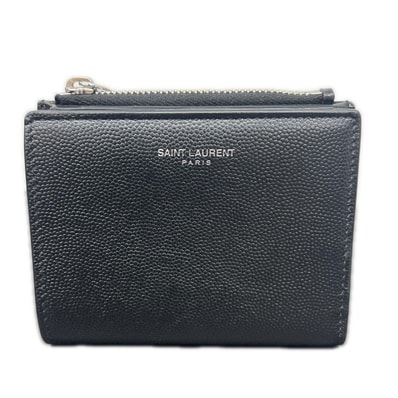 SAINT LAURENT 展示品級 美品 サンローラン コンパクトウォレット 二つ折り財布 575789 レザー ブラック ミニ財布 ユニセックス イヴサンローラン YSL SAランク 中古 鑑定済 サンローラン財布