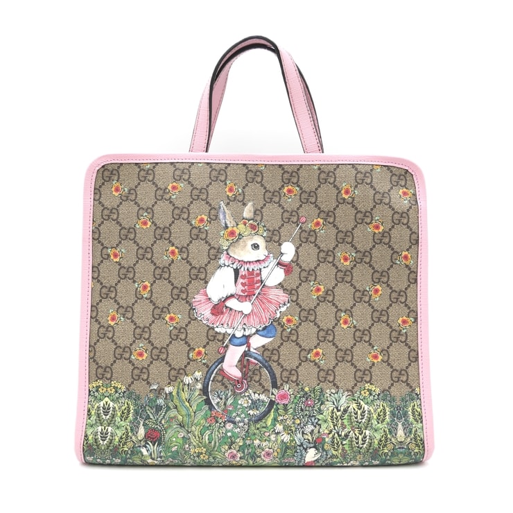GUCCI(グッチ)ヒグチユウコ チルドレンズコレクション GGスプリーム トートバッグ ハンドバッグ ラビットプリント ピンク イタリア製 605614【中古】