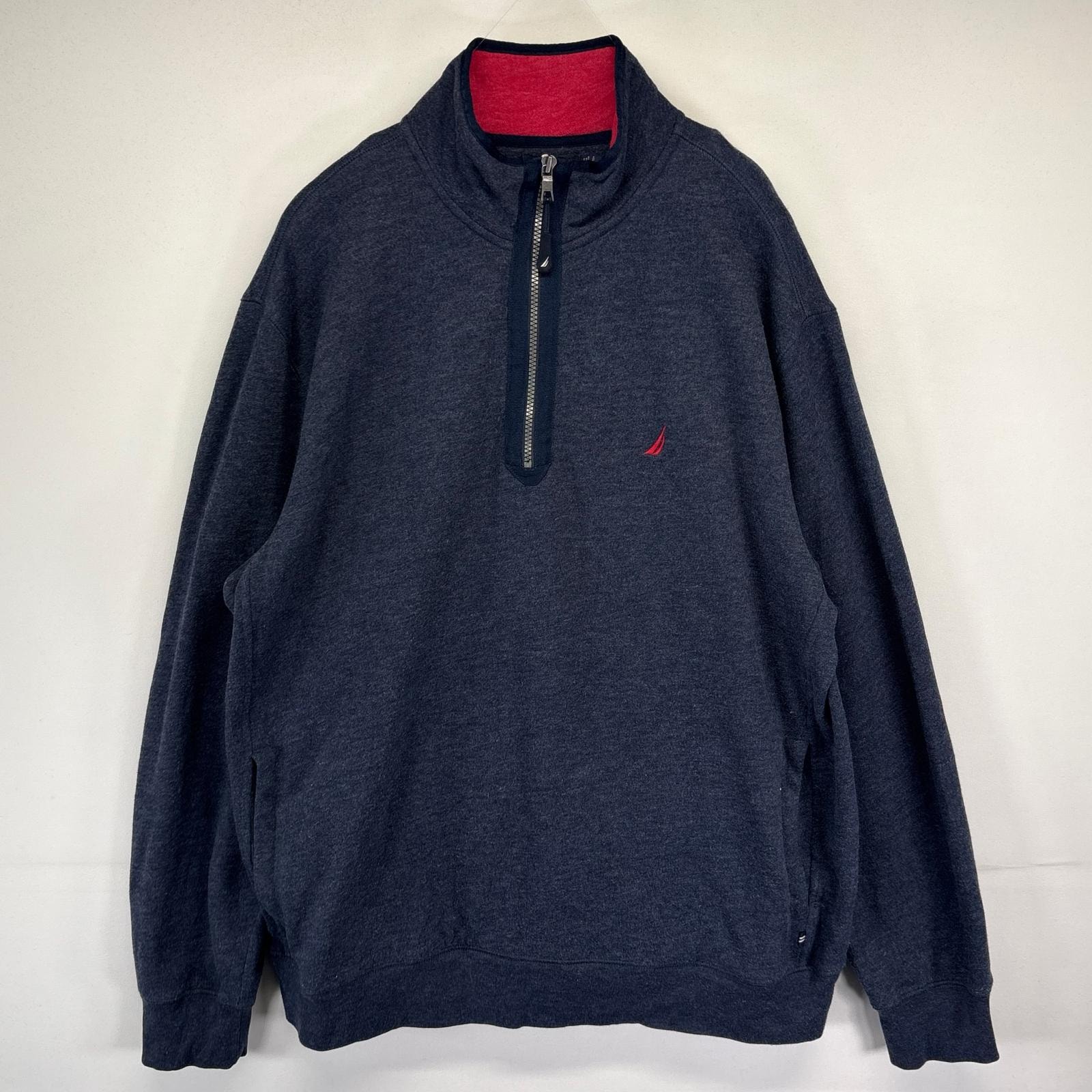 古着 ノーティカ NAUTICA スウェット ハーフジップ トレーナー ワンポイントロゴ プルオーバー XL ネイビー メンズ