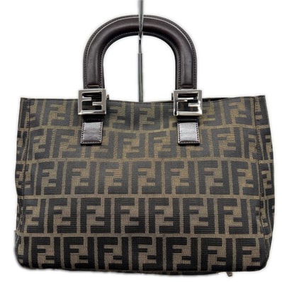 FENDI 極美品 フェンディ ZUCCA ズッカ トートバッグ 26329 キャンバス レザー ブラウン ハンドバッグ 手提げ FF金具 Y2K ヴィンテージ Aランク 中古 鑑定済 フェンディバッグ