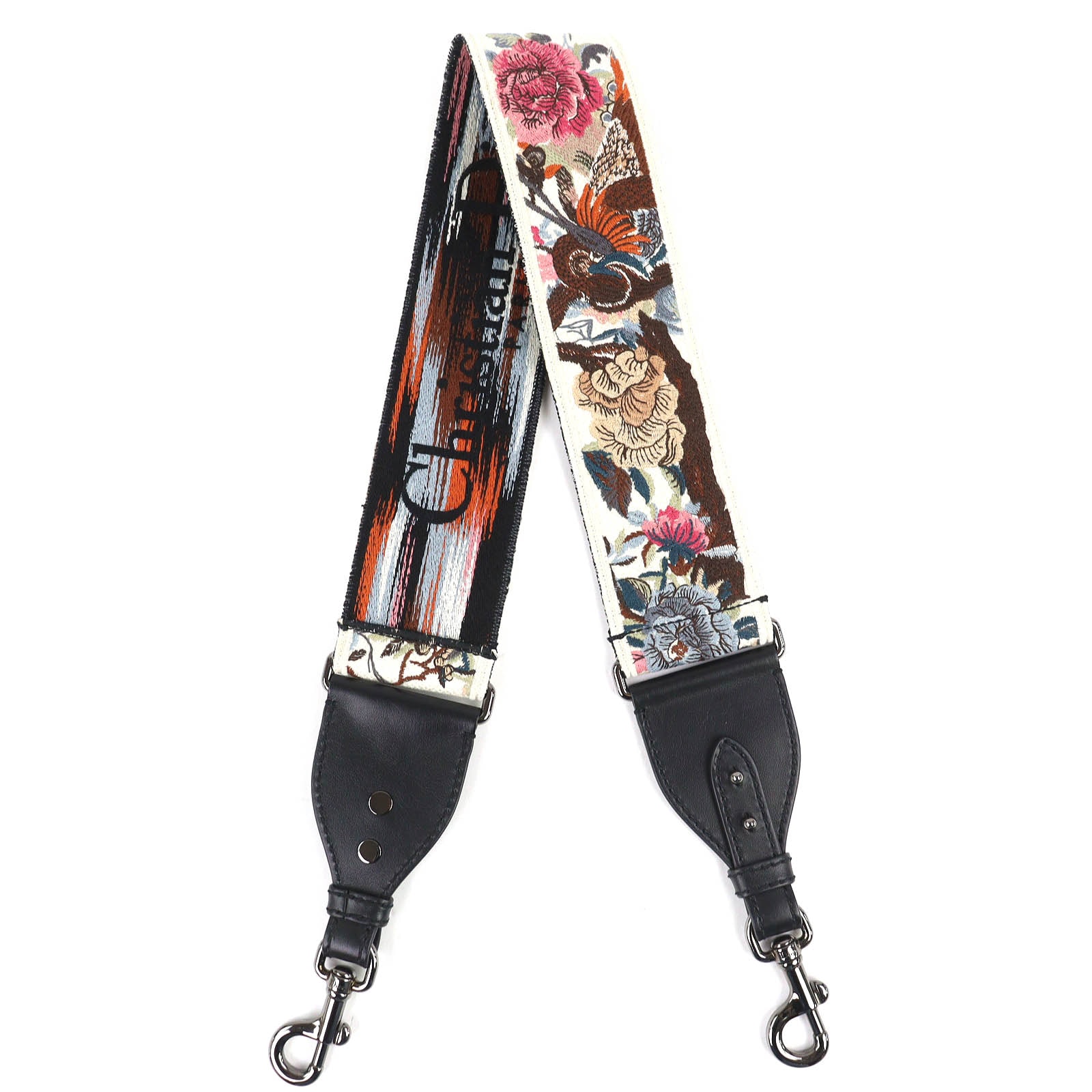 極美品 クリスチャンディオール ロゴ 花柄刺繍 ショルダーストラップ ベージュ