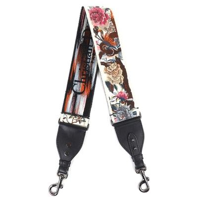 極美品 クリスチャンディオール ロゴ 花柄刺繍 ショルダーストラップ ベージュ