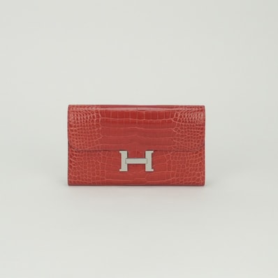 エルメス HERMES コンスタンスロング コンスタンス ロング 財布 長財布 ロングウォレット クロコダイル アリゲーター Geranium ゼラニウム レッド Red 赤 シルバー金具 エキゾチック