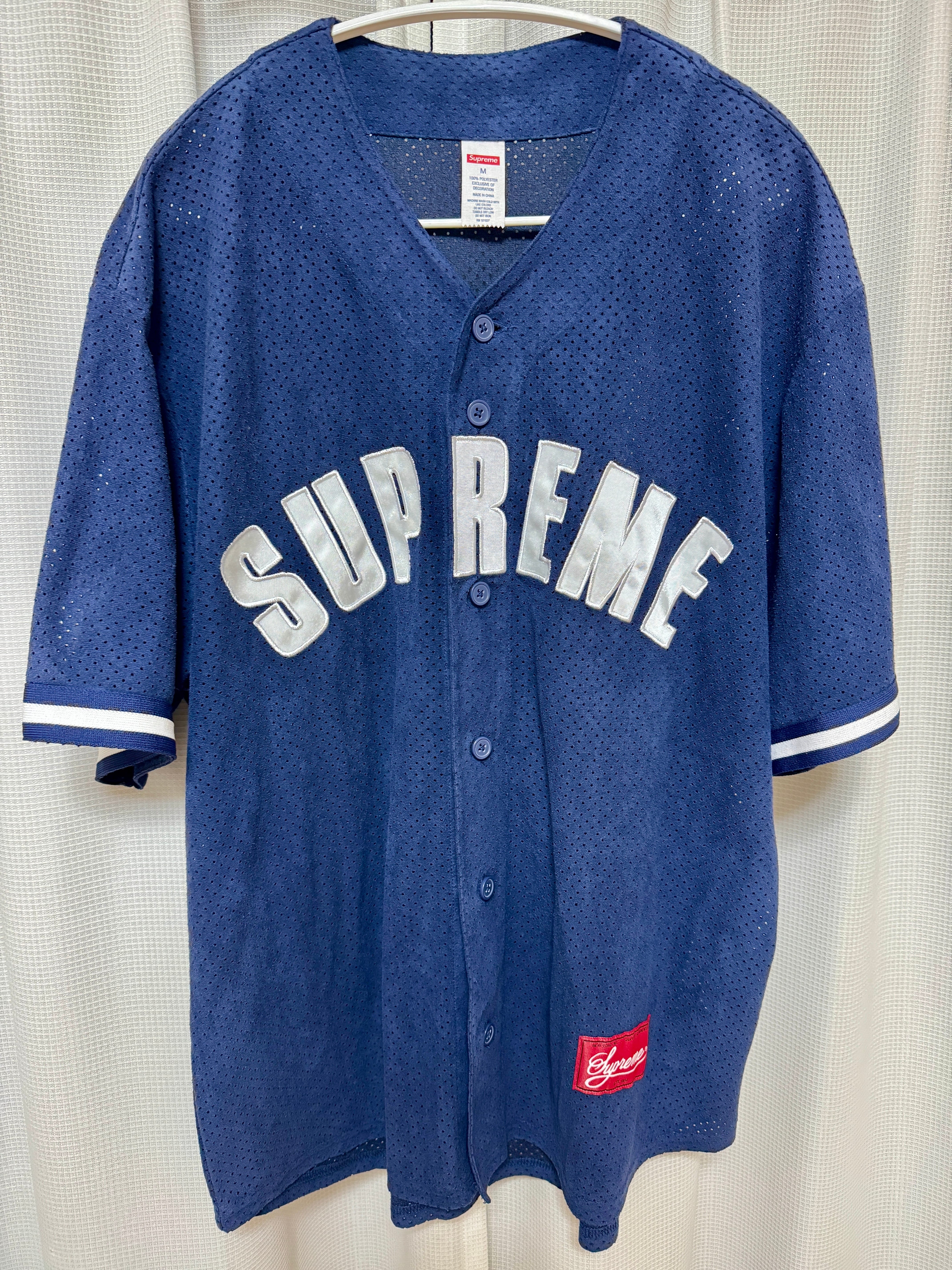 Supreme Ultrasuede Mesh Baseball Jersey "Navy"