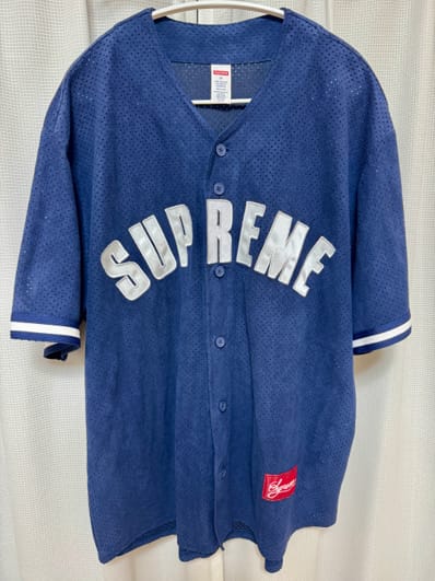 Supreme Ultrasuede Mesh Baseball Jersey "Navy"