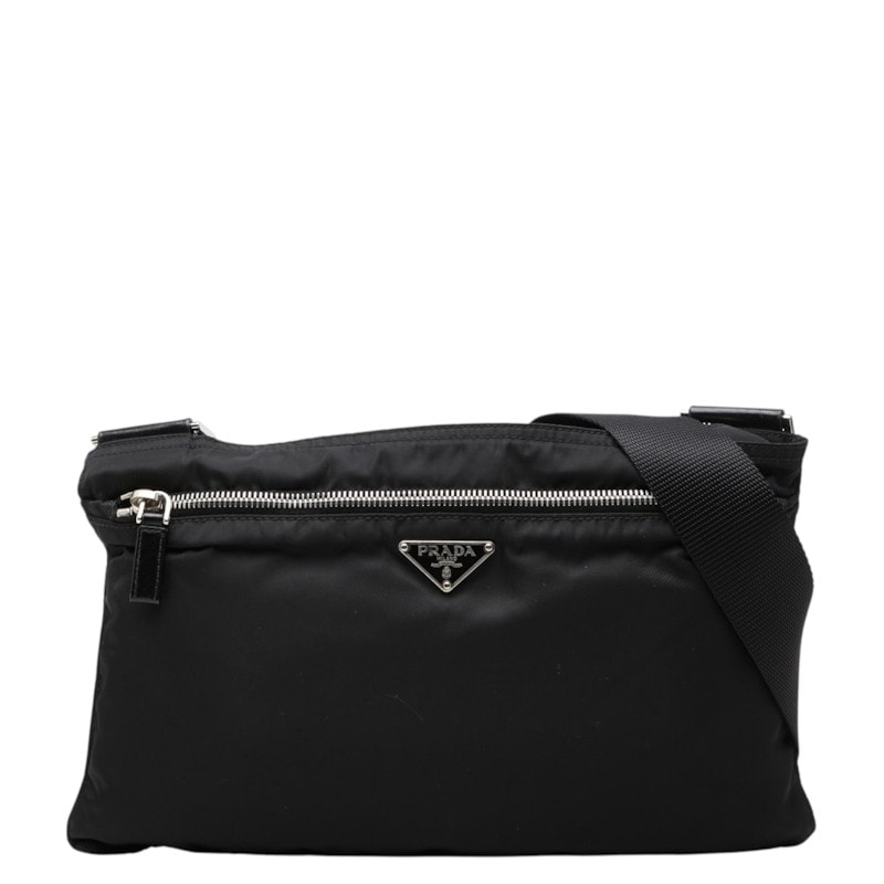 プラダ 三角ロゴプレート ショルダーバッグ ブラック ナイロン レディース PRADA 中古