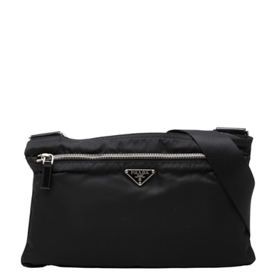 プラダ 三角ロゴプレート ショルダーバッグ ブラック ナイロン レディース PRADA 中古
