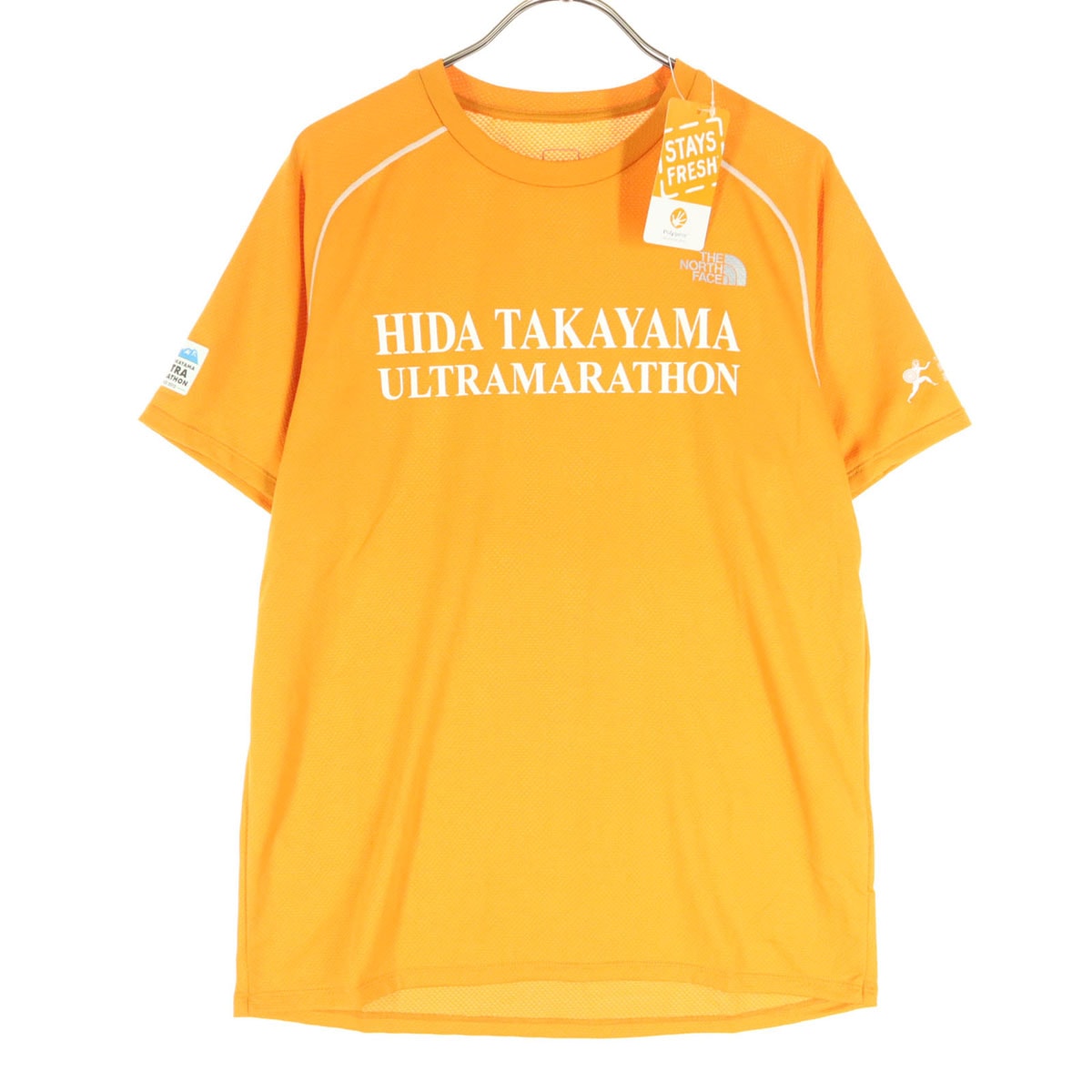 未使用 THE NORTH FACE ノースフェイス マラソン ロゴプリント 半袖 Tシャツ M オレンジ NT-28