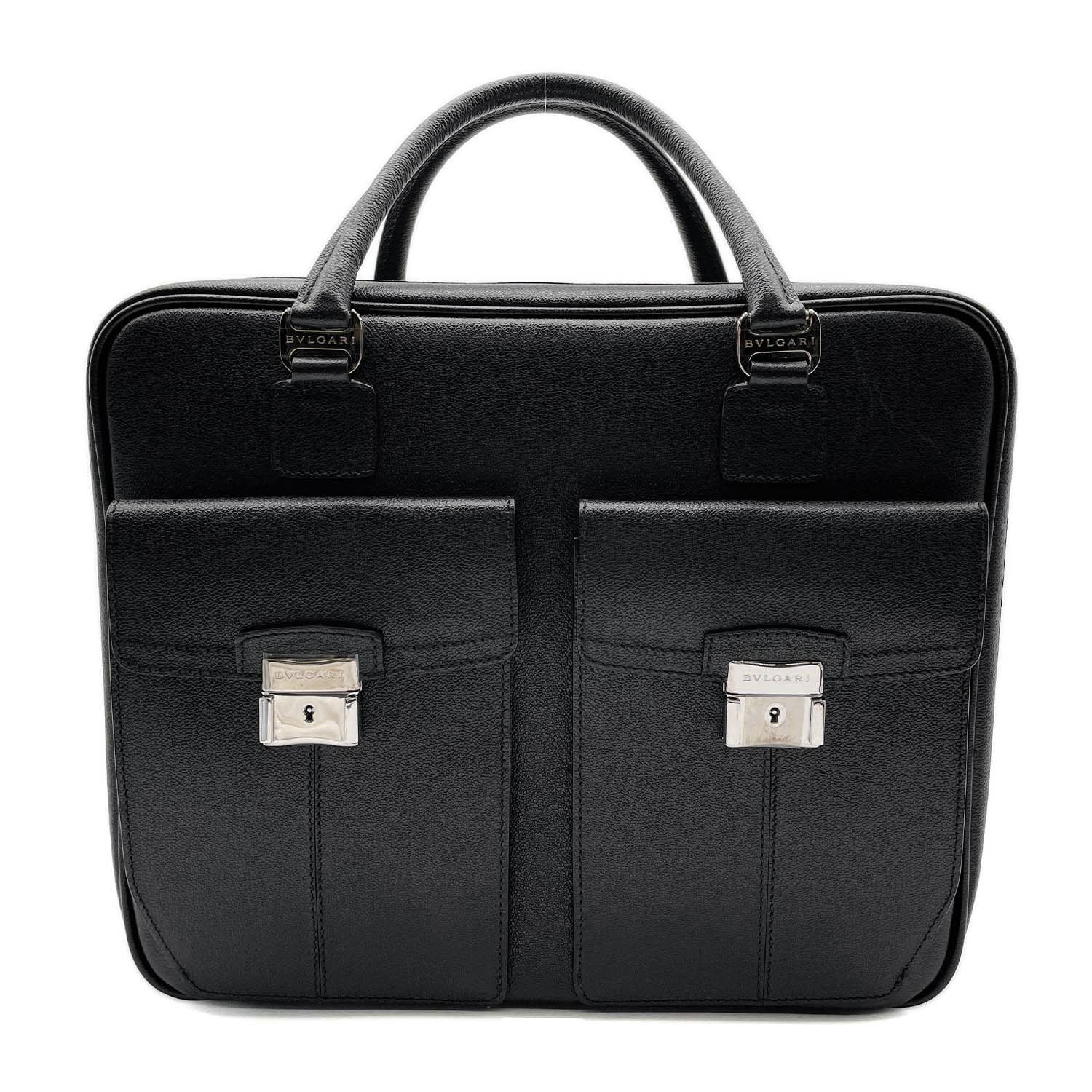 BVLGARI ブルガリ ミレリゲ 2way ロゴ 大容量 ボストンバッグ
 ビジネスバッグ ショルダーストラップ レザー メタル ブラック メンズ
 【中古】