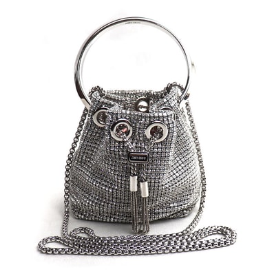 JIMMY CHOO ジミーチュウ マイクロボンボン ミニバケット 2Wayショルダーバッグ シルバー レディース【中古】【美品】