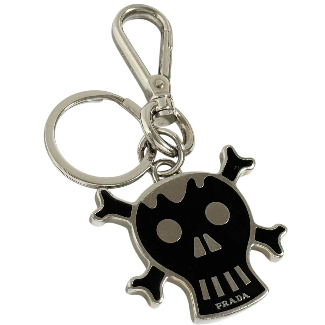 プラダ メンズ キーホルダー キーリング ドクロ ガイコツ 黒 シルバー色