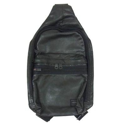 PORTER ポーター ALOOF SLING SHOULDER BAG アルーフ カーフレザー ボディバッグ スリング ショルダーバッグ ブラック系【中古】
