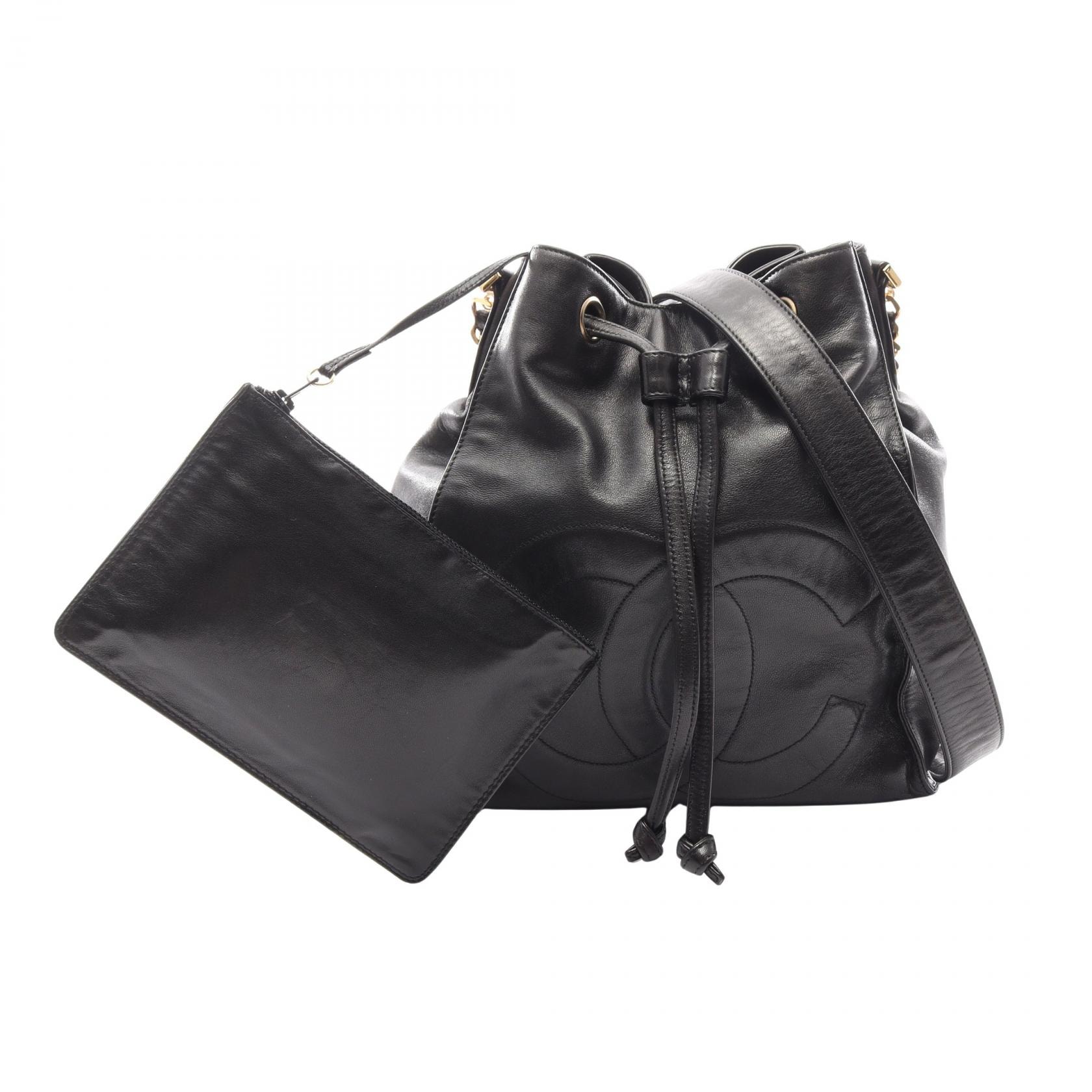 シャネル CHANEL ココマーク 巾着 ショルダーバッグ バッグ ラムスキン(羊革) レディース ブラック系 【中古】