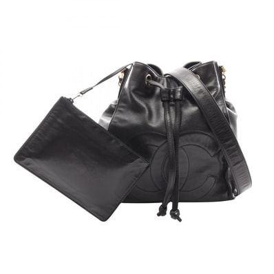 シャネル CHANEL ココマーク 巾着 ショルダーバッグ バッグ ラムスキン(羊革) レディース ブラック系 【中古】