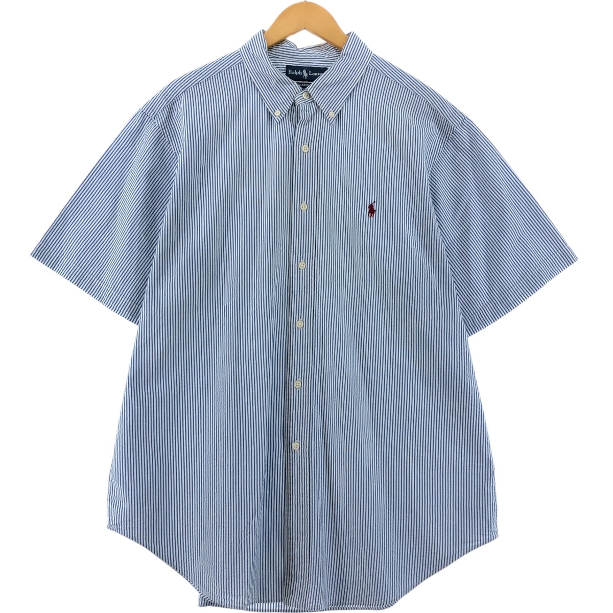 古着 ラルフローレン Ralph Lauren CLASSIC FIT シアサッカー 半袖 ボタンダウン ストライプシャツ メンズXL相当/eaa533684