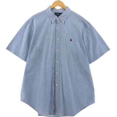 古着 ラルフローレン Ralph Lauren CLASSIC FIT シアサッカー 半袖 ボタンダウン ストライプシャツ メンズXL相当/eaa533684