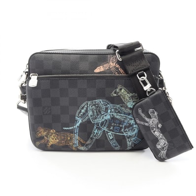 ルイ・ヴィトン LOUIS VUITTON トリオ メッセンジャー アニマルプリント ショルダーバッグ バッグ PVCコーティングキャンバス レザー ダミエ・グラフィット レディース ブラック系 N58040 【中古】