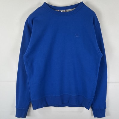 古着 チャンピオン Champion スウェット トレーナー プルオーバー ワンポイントロゴ刺繍 クルーネック M ブルー メンズ