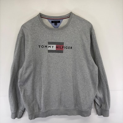 古着 トミーヒルフィガー TOMMY HILFIGER スウェット プルオーバー 大きいサイズ クルーネック トレーナー ロゴ 2XL グレー系 メンズ