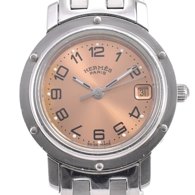 値下 エルメス HERMES CL4.210 クリッパー デイト Dバックル クォーツ レディース □#143251