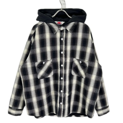 セントマイケル 23AW SM-A23-0000-046 ブラック×ホワイト SHIRT PARKA/CHECK ヴィンテージ加工 シャツパーカー XL
