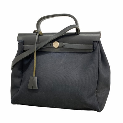 【6ka0364】エルメス ハンドバッグ エールバッグPM トワルオフィシエ ブラック シルバー金具 □E刻印 2wayバッグ【中古】レディース