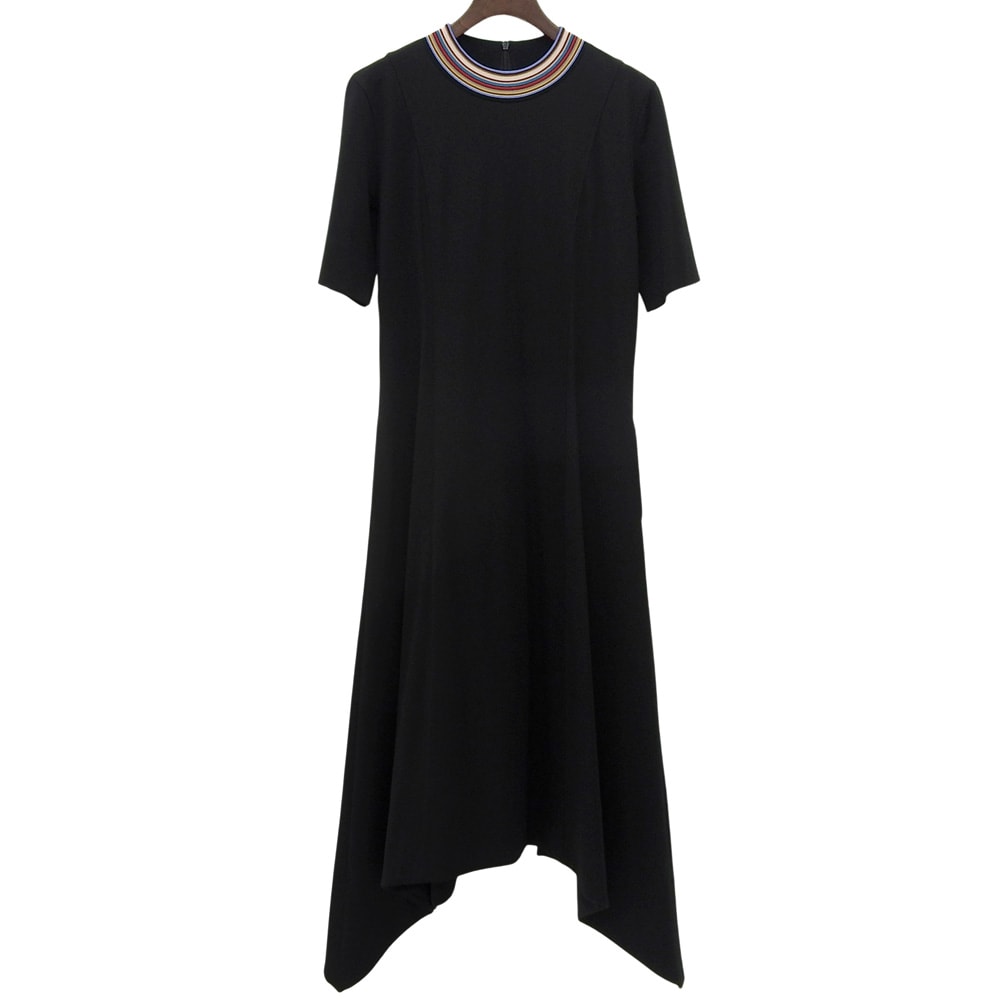 ポールスミス 美品 リブカラー 半袖 フレアワンピース レディース ブラック M 245102 24AW M