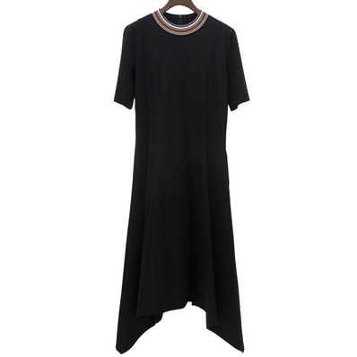 ポールスミス 美品 リブカラー 半袖 フレアワンピース レディース ブラック M 245102 24AW M