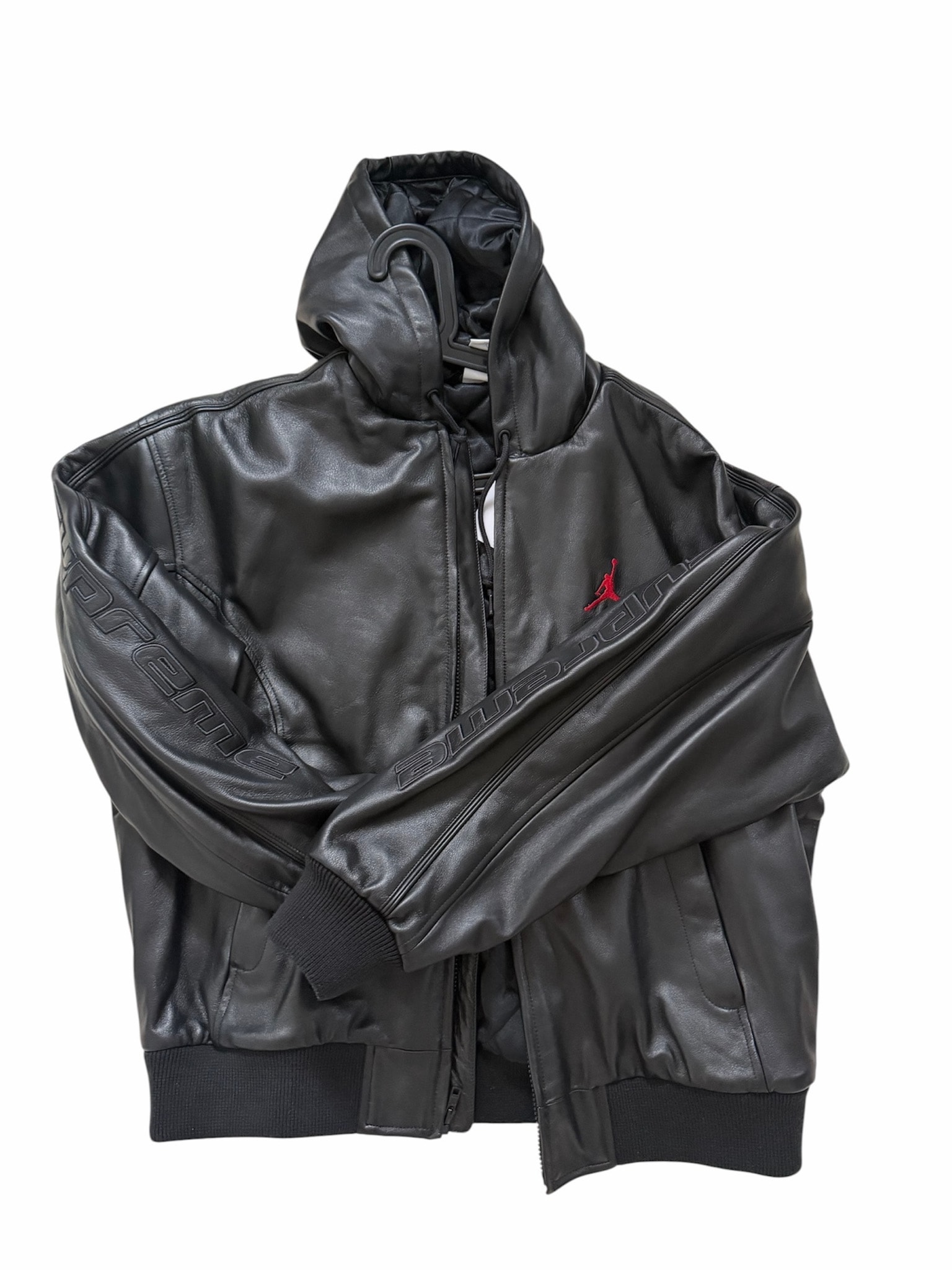 Supreme x Jordan Hooded Leather Jacket "Black"