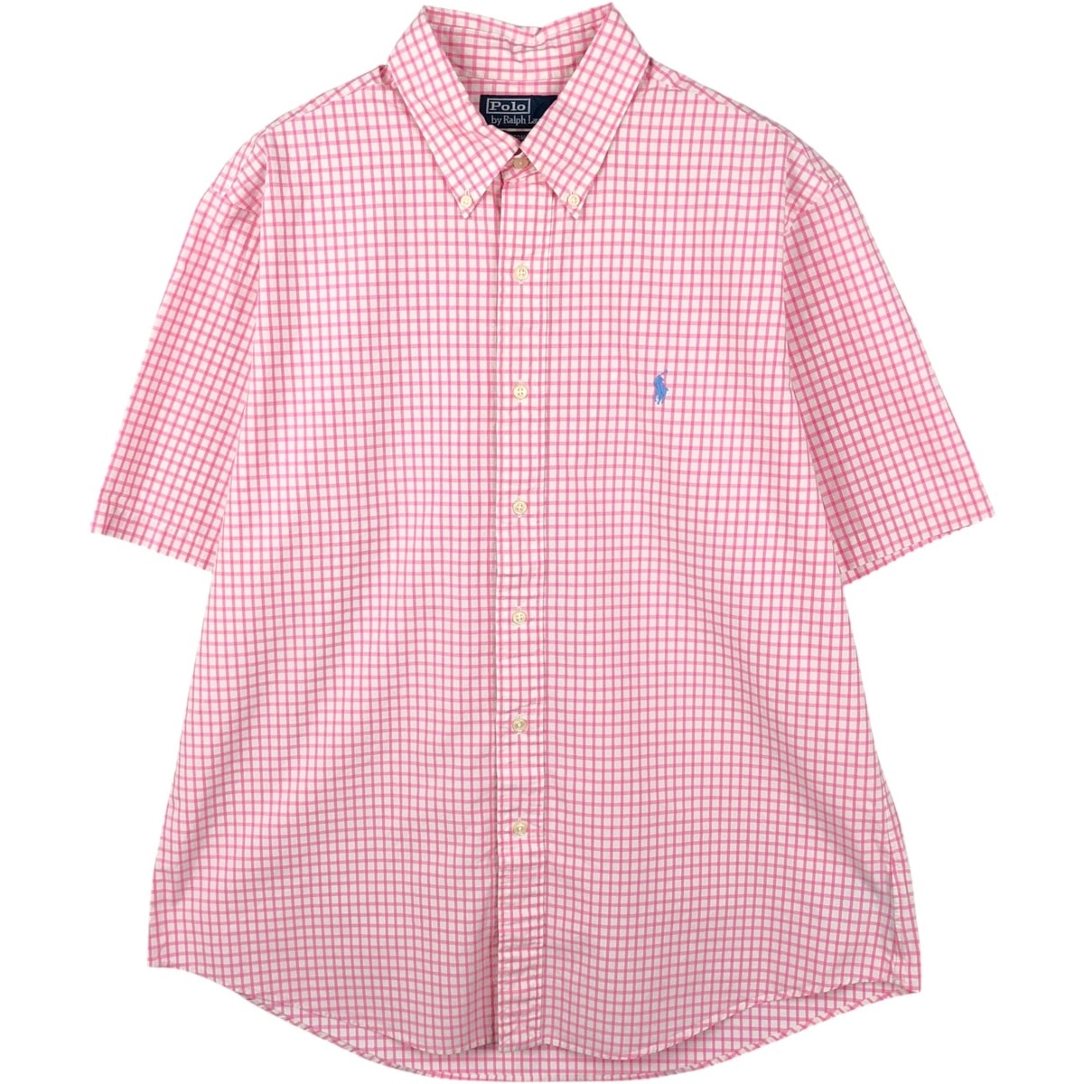 古着 ラルフローレン Ralph Lauren POLO by Ralph Lauren CUSTOM FIT ギンガムチェック 半袖 ボタンダウン チェックシャツ メンズXL相当/eaa660129