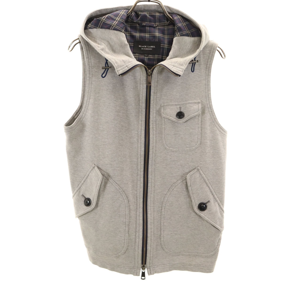 リバーシブルベストバーバリーブルーレーベル 38 ブラック カーキ 2way C (やや傷や汚れあり)】BURBERRY BLACK LABEL バーバリーブラック
