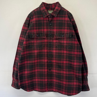 古着 エルエルビーン L.L.Bean USA製 長袖シャツ ヘビーネルシャツ 胸ポケット レッド L ブラック系 チェック メンズ