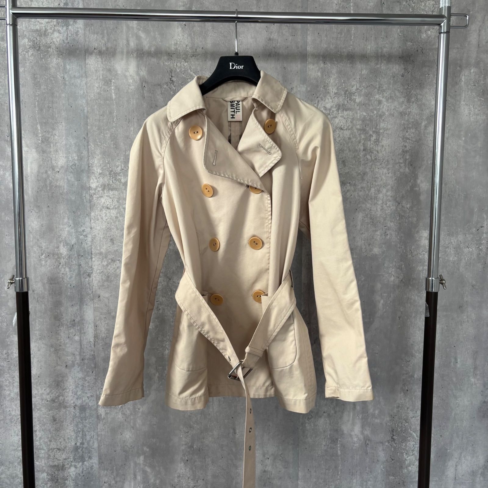 【Paul Smith】ポールスミス トレンチコート ダブルトレンチコート レディース 42 XLサイズ 日本製 ベージュ ライトベージュ コットン ベルト付き ダブルブレスト シンプルデザイン カジュアル エレガントコート