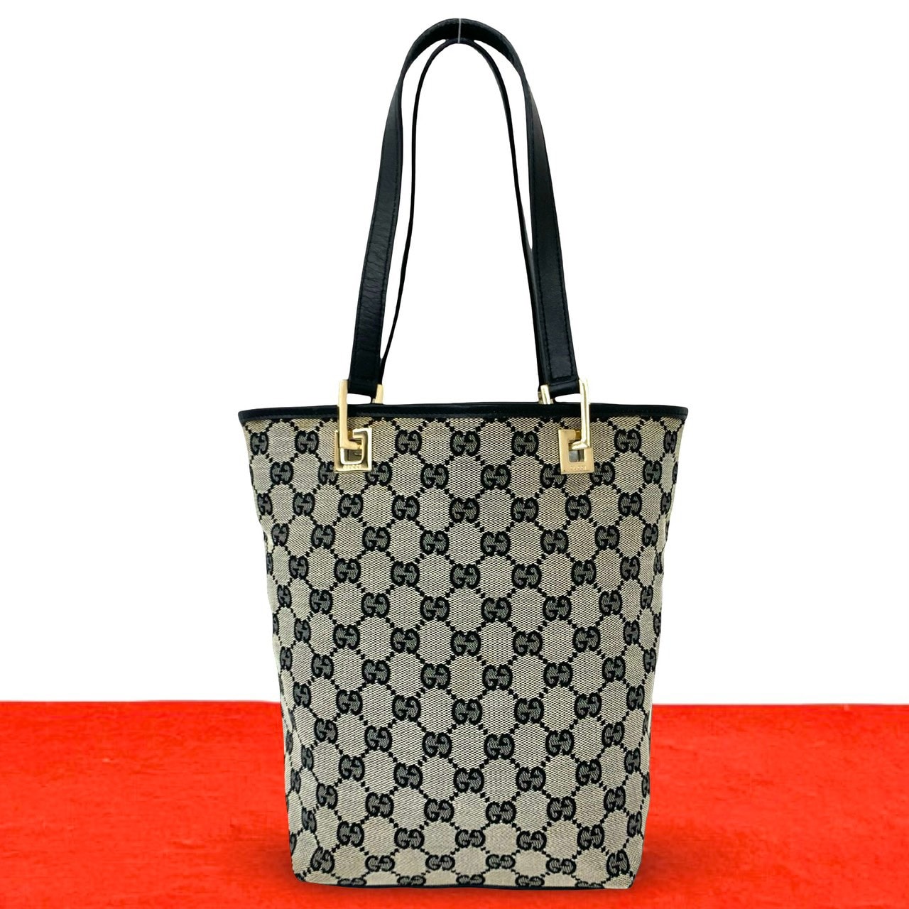 GUCCI グッチ GG ロゴ 柄 金具 キャンバス レザー ハンドバッグ ブラック
27721