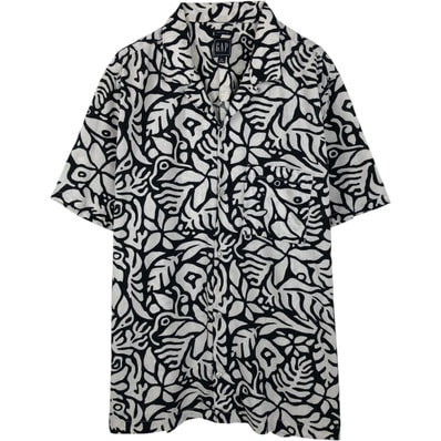 古着 ギャップ GAP MADE WITH LINEN 総柄 半袖 オープンカラー コットン×リネンシャツ ボックスシャツ メンズXL相当/eaa655818